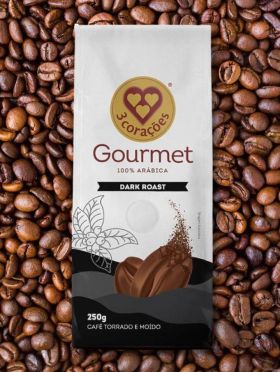 Café Torrado e Moído Dark Roast 3 Corações Gourmet Pacote 250gr