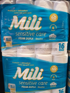 Papel Higiênico Mili Sensitive Care Folha Dupla Neutro 16 rolos de 30mt